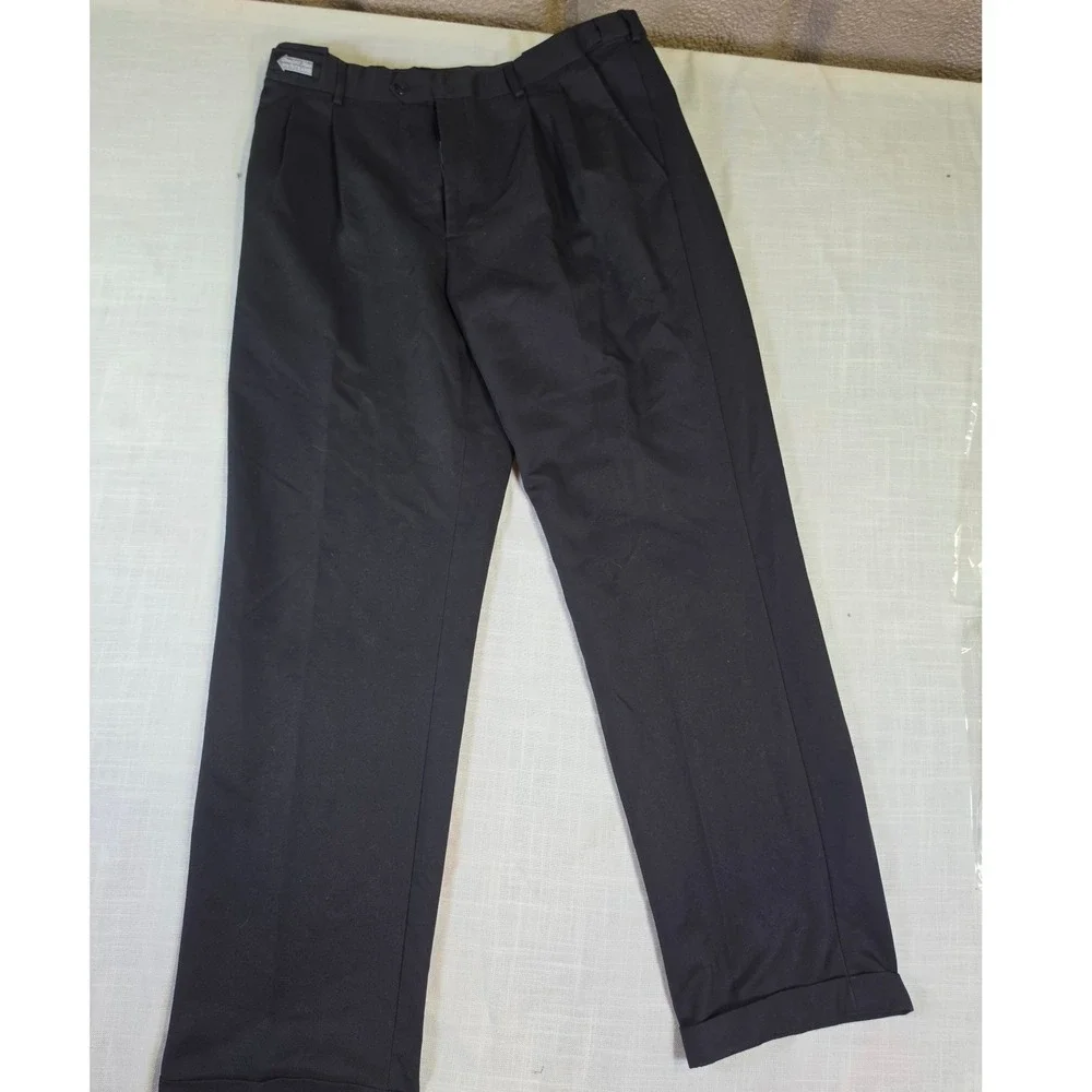 Savane Comfort Plus Mens Black Pleated Cuffed Dress Pants 34W x 34L F58994
